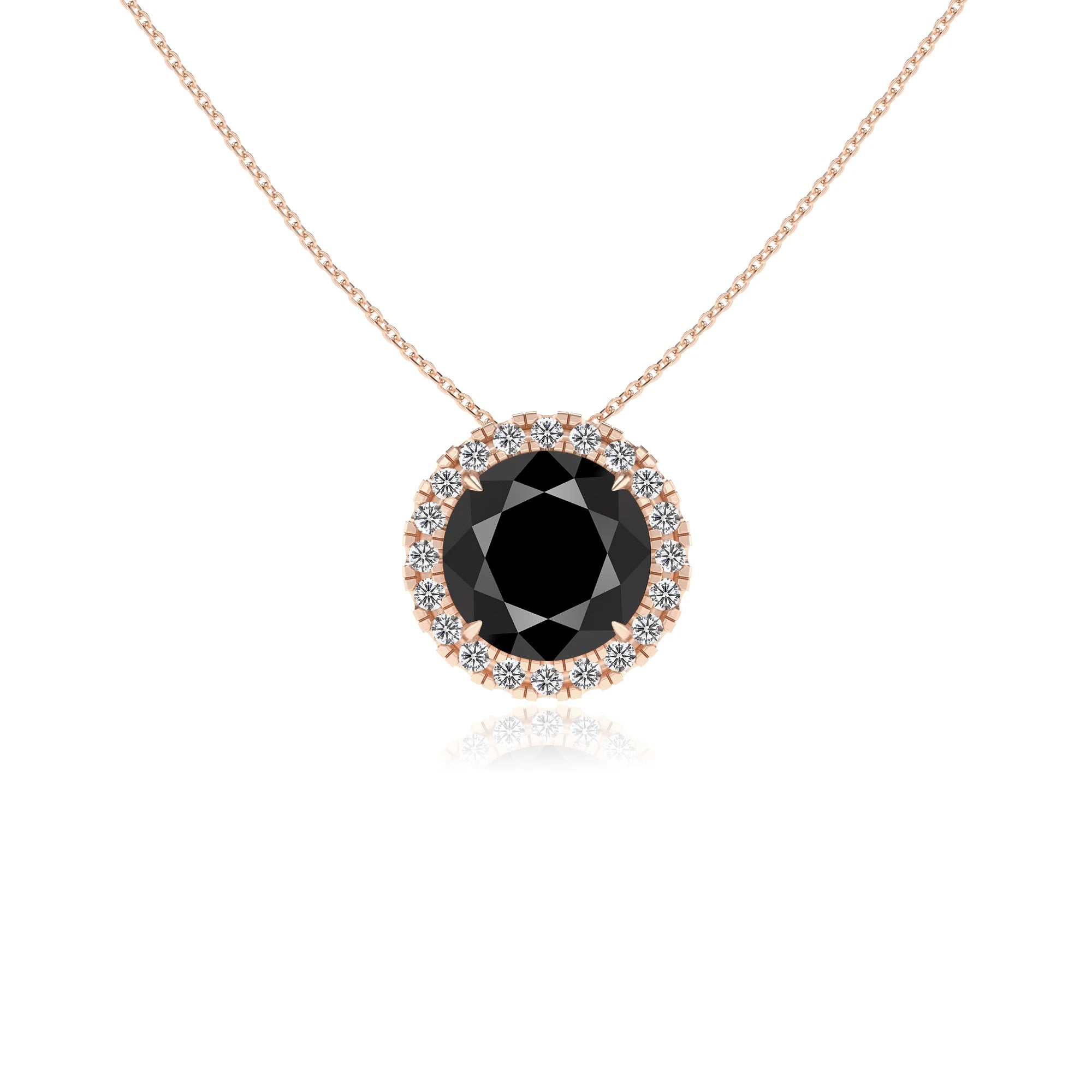 natural black onyx round solitaire necklaces in rose gold