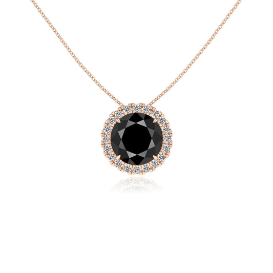 natural black onyx round solitaire necklaces in rose gold