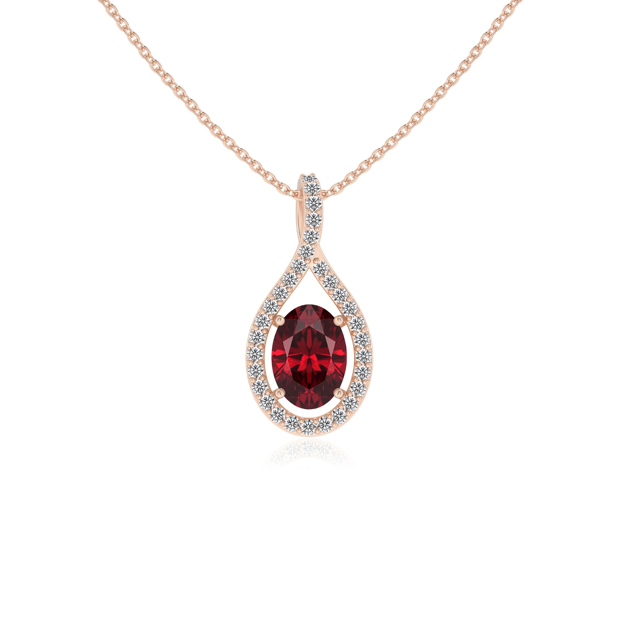 lab grown ruby oval solitaire necklaces in rose gold