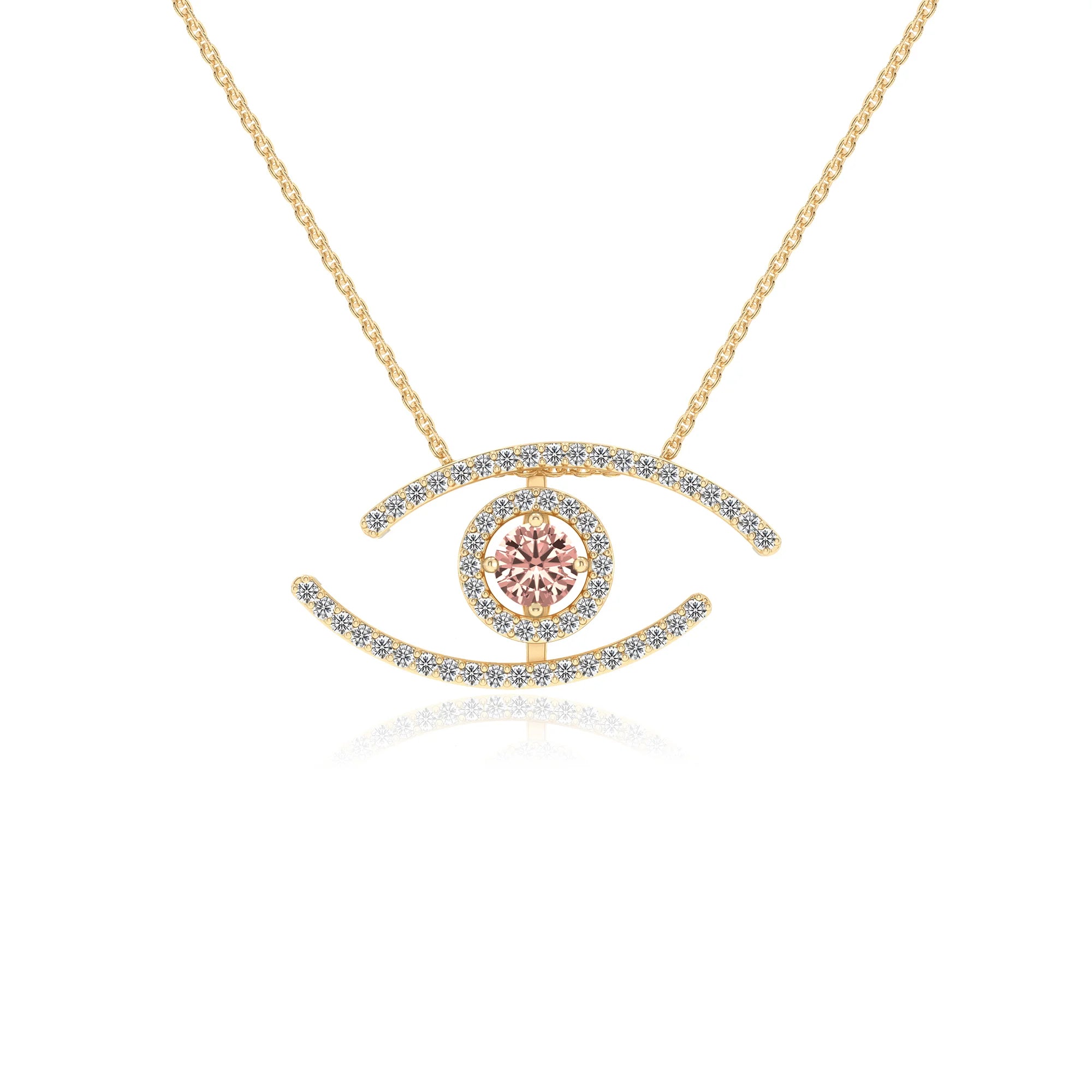 lab grown morganite round solitaire necklaces in yellow gold
