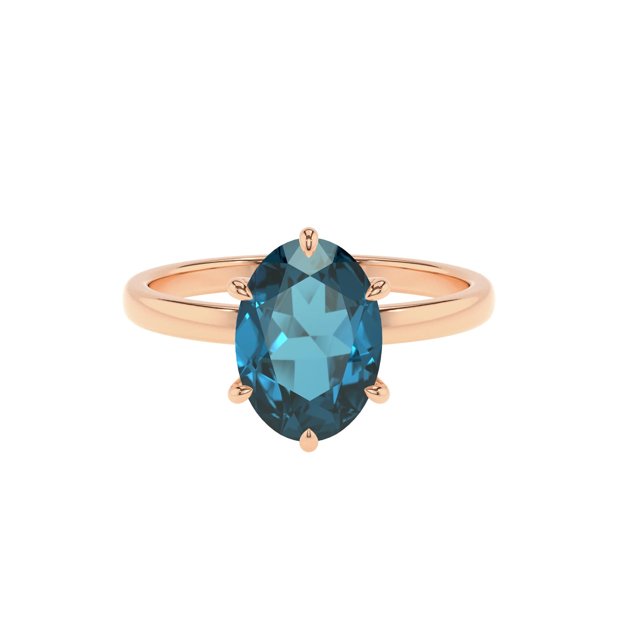 natural london-blue-topaz oval solitaire rings in rose gold
