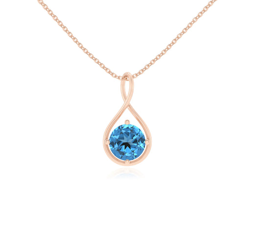 natural swiss-blue-topaz round solitaire necklaces in rose gold
