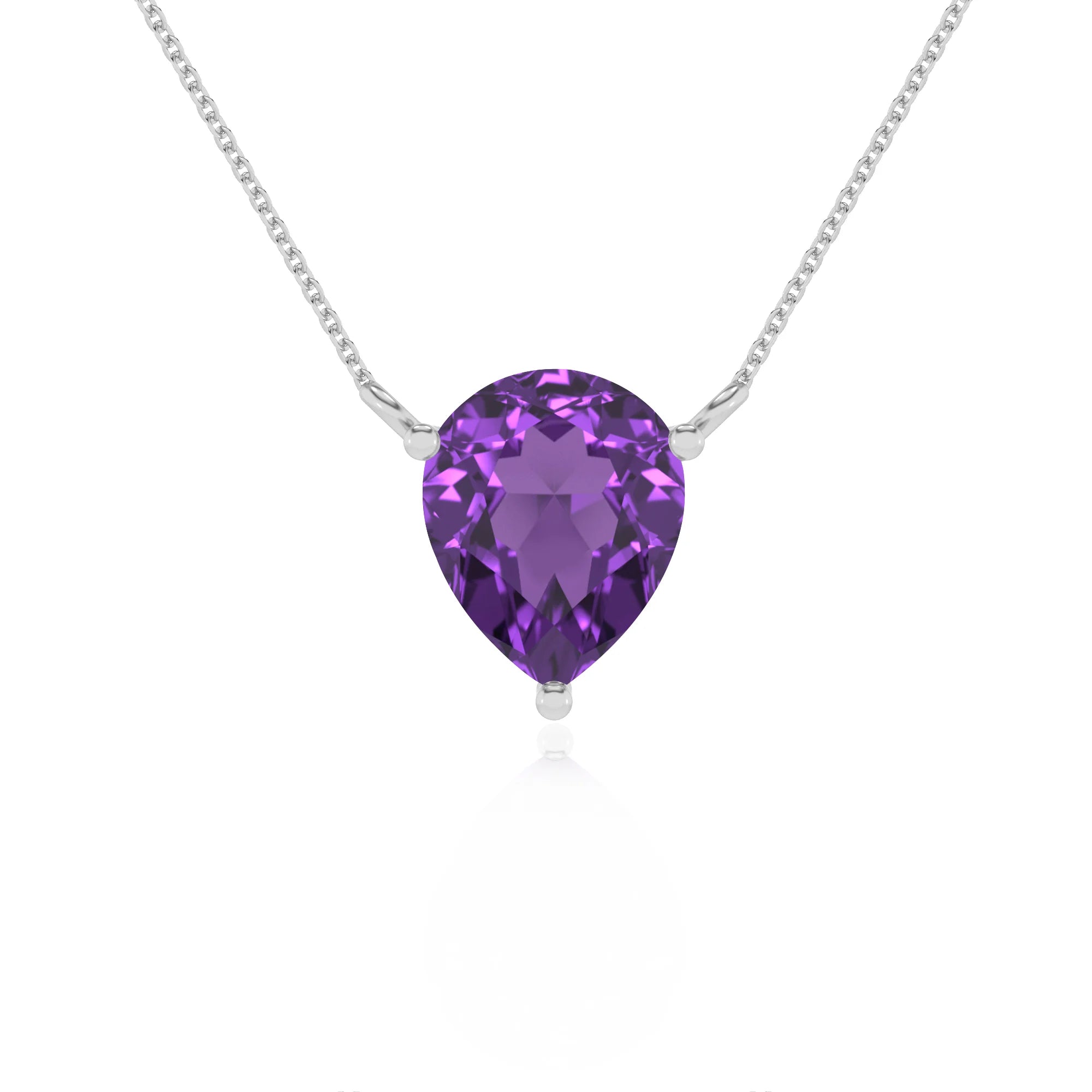 lab grown amethyst pear solitaire necklaces in white gold