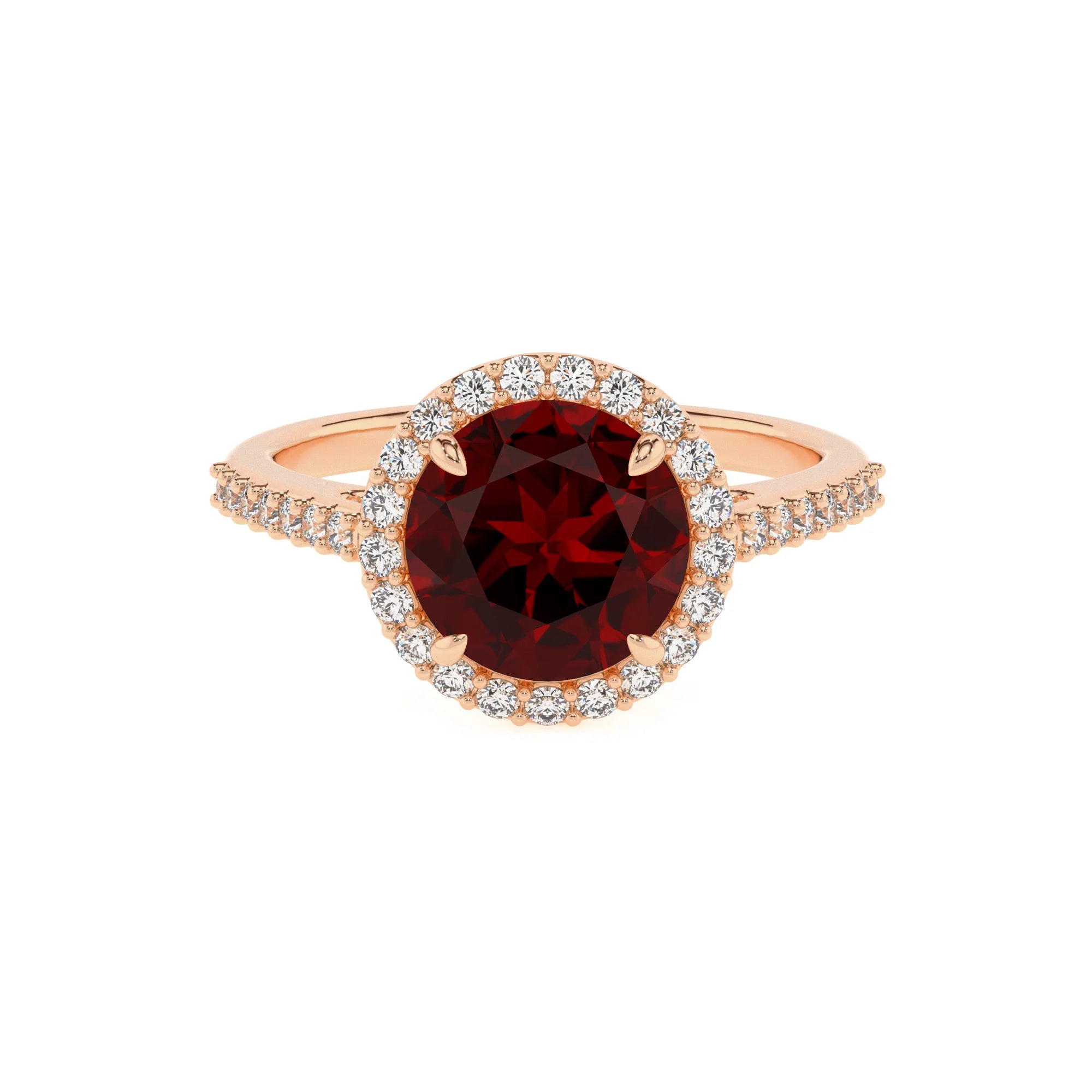 natural garnet round solitaire rings in rose gold