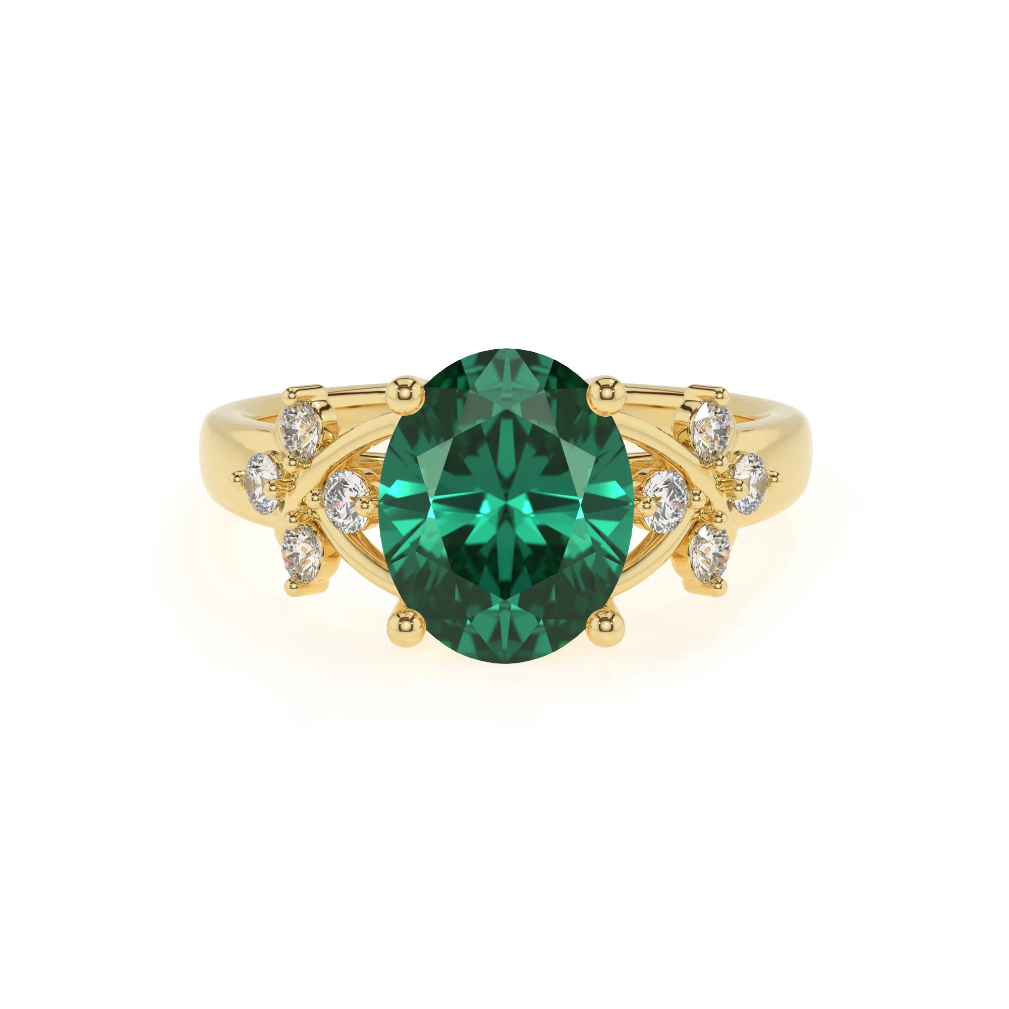 lab grown emerald oval solitaire rings in yellow gold