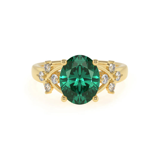 lab grown emerald oval solitaire rings in yellow gold