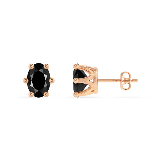 natural black onyx oval stud earrings in rose gold