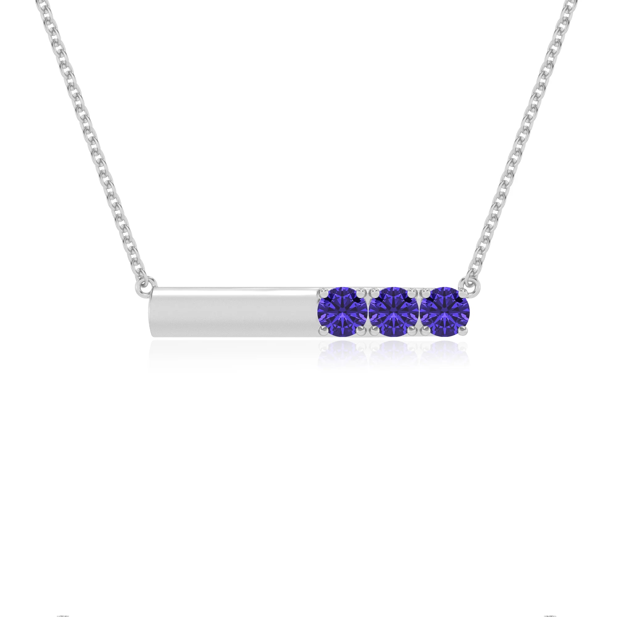 lab grown tanzanite round bar v-bale necklaces in sterling silver