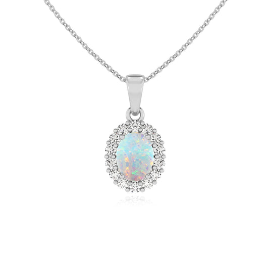 lab grown opal oval solitaire necklaces in platinum