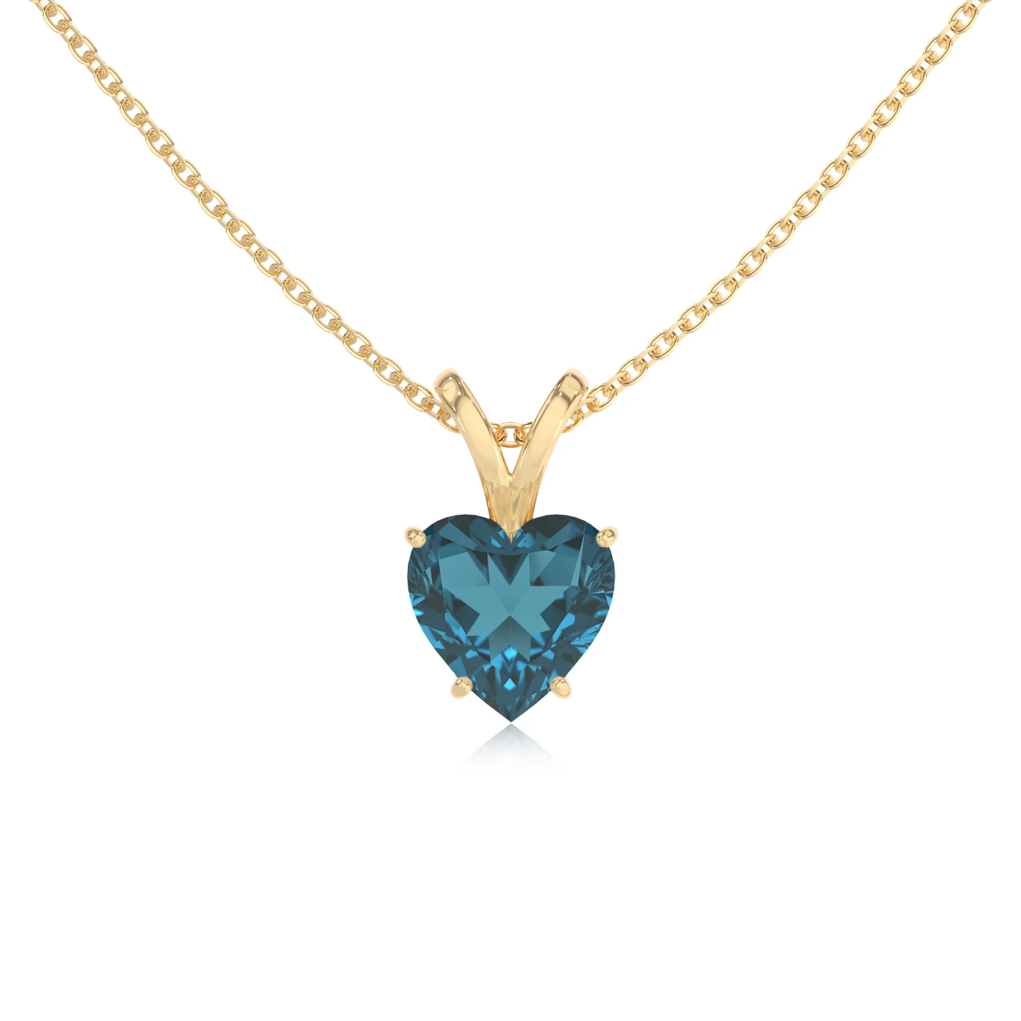natural london-blue-topaz heart solitaire v-bale necklaces in yellow gold
