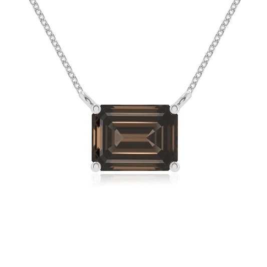 natural smoky-quartz emerald cut solitaire necklaces in platinum