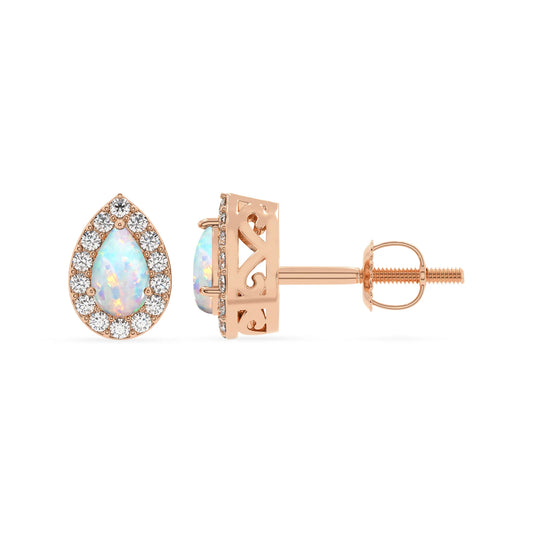 lab grown opal pear stud earrings in rose gold