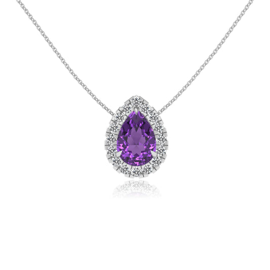 lab grown amethyst pear solitaire necklaces in sterling silver