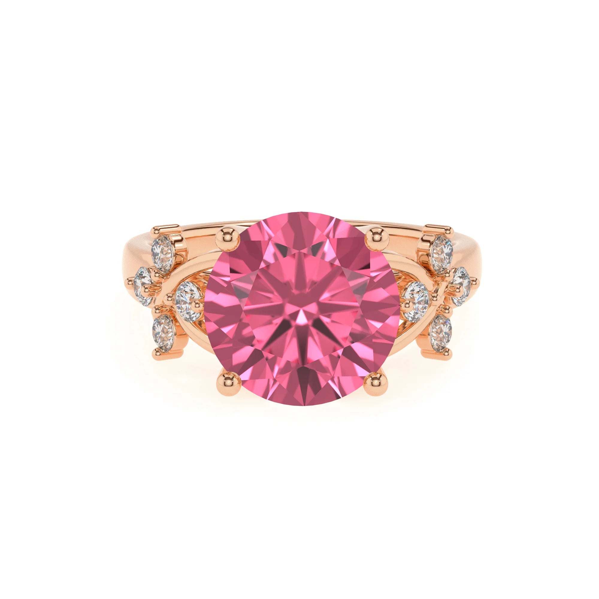 lab grown pink-tourmaline round solitaire rings in rose gold