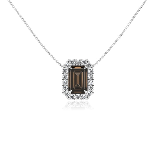 natural smoky quartz emerald cut solitaire necklaces in platinum