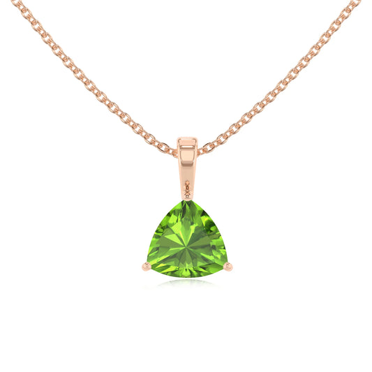 natural peridot trillion solitaire necklaces in rose gold