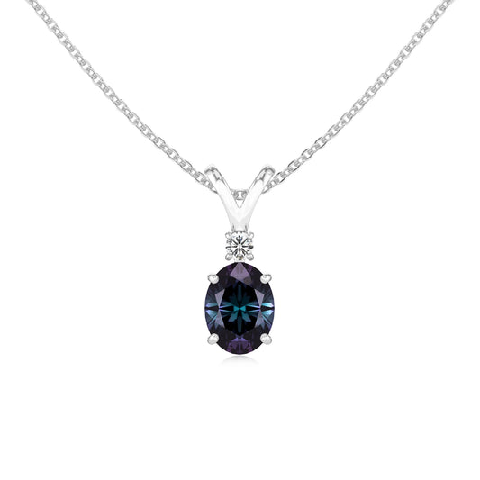 lab grown alexandrite oval solitaire v-bale necklaces in sterling silver