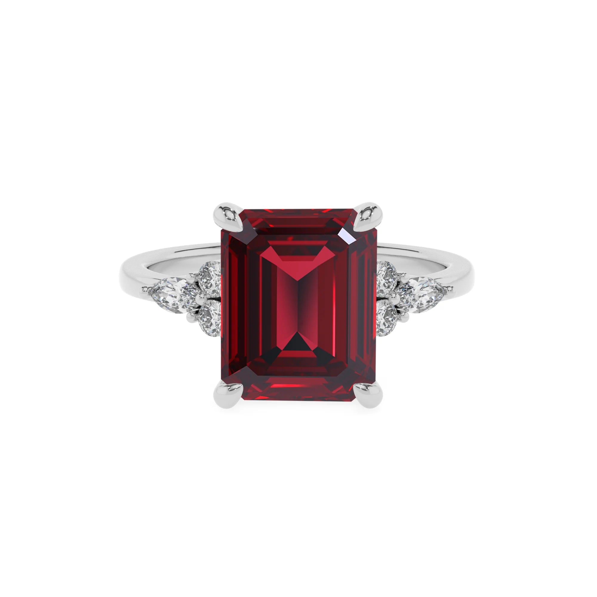 lab grown ruby emerald cut solitaire rings in platinum
