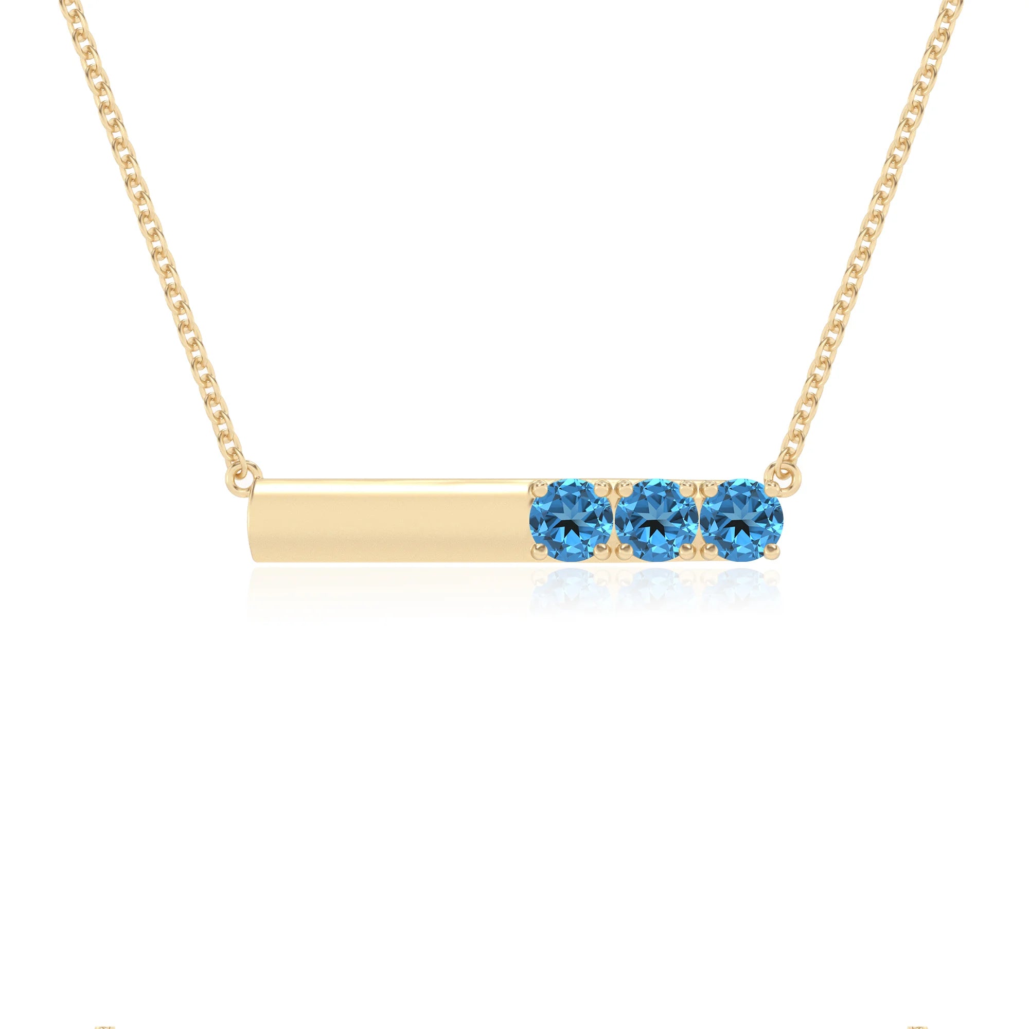 natural swiss-blue-topaz round bar v-bale necklaces in yellow gold
