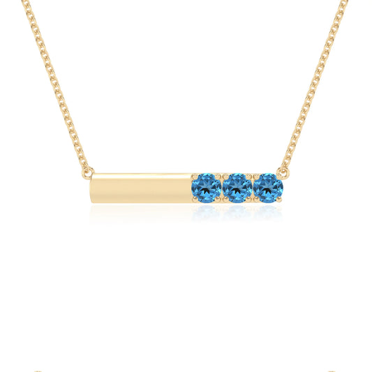 natural swiss-blue-topaz round bar v-bale necklaces in yellow gold