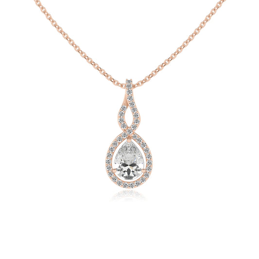 lab grown moissanite pear necklaces in rose gold