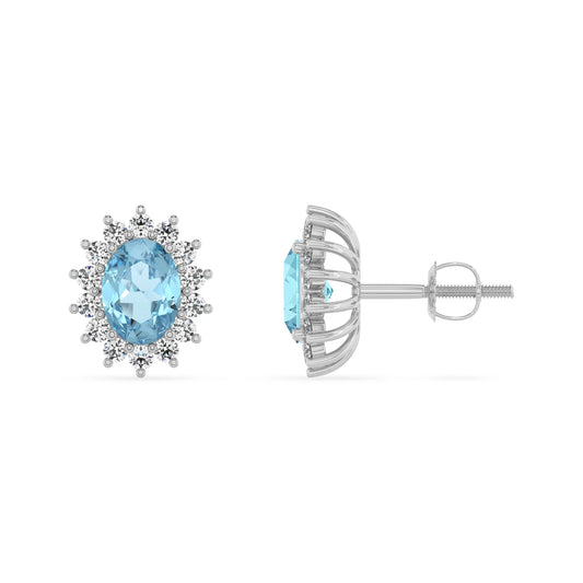 lab grown aquamarine oval stud earrings in white gold
