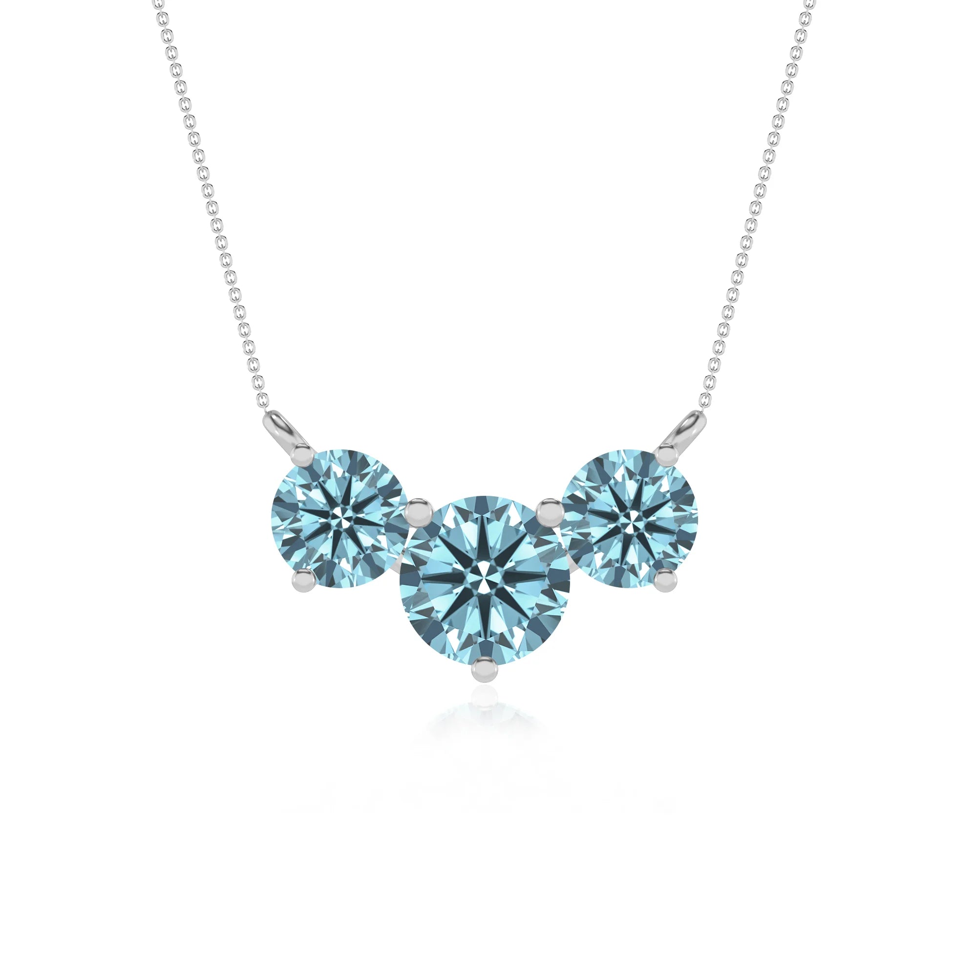 lab grown aquamarine round solitaire v-bale necklaces in sterling silver