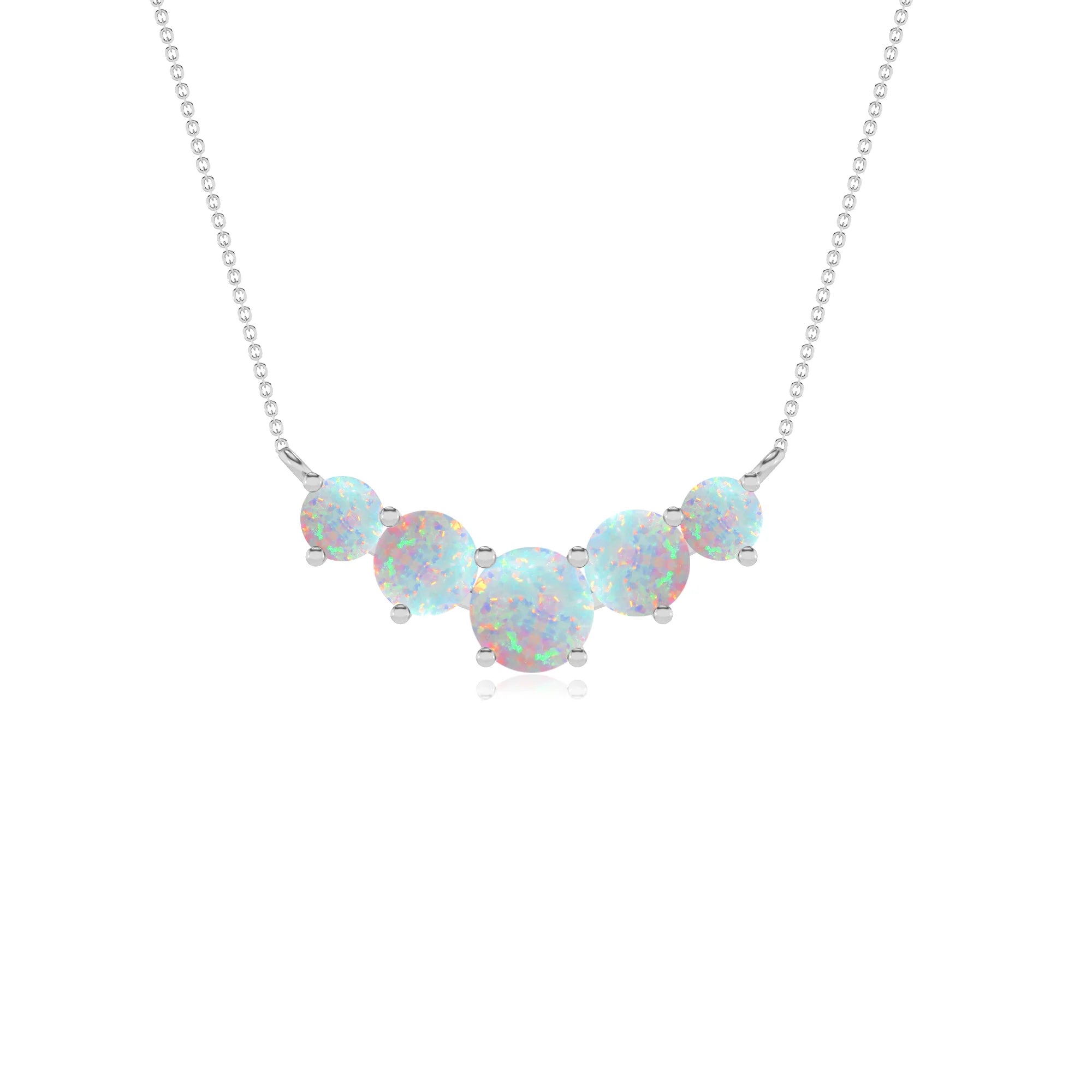 lab grown opal round bar necklaces in platinum