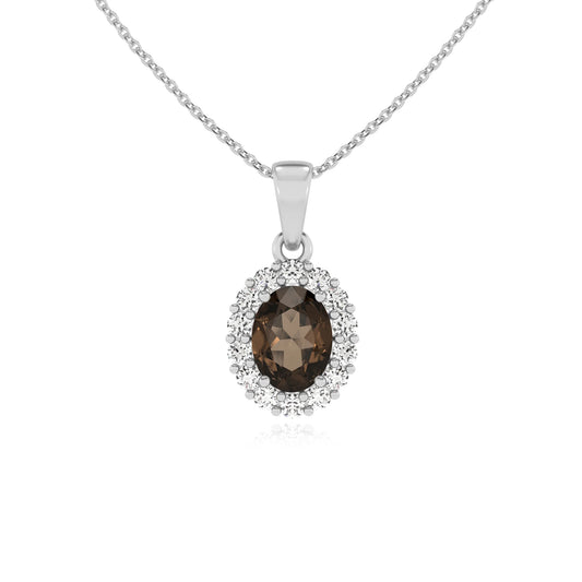 natural smoky-quartz oval solitaire necklaces in white gold