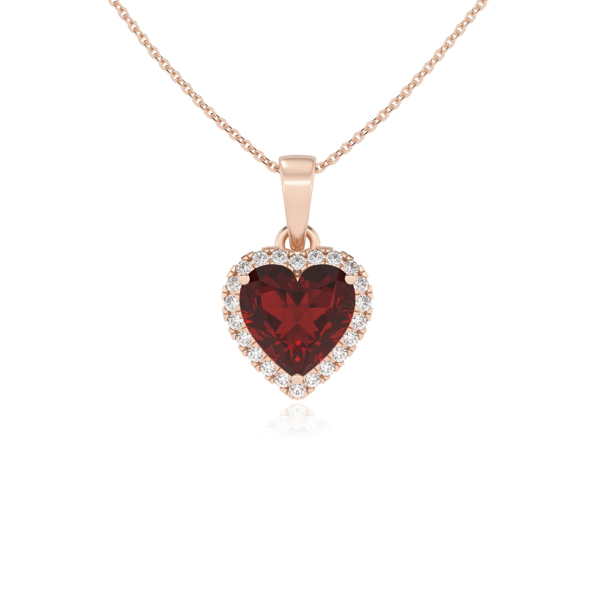 natural garnet heart solitaire necklaces in rose gold