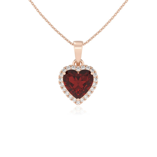 natural garnet heart solitaire necklaces in rose gold