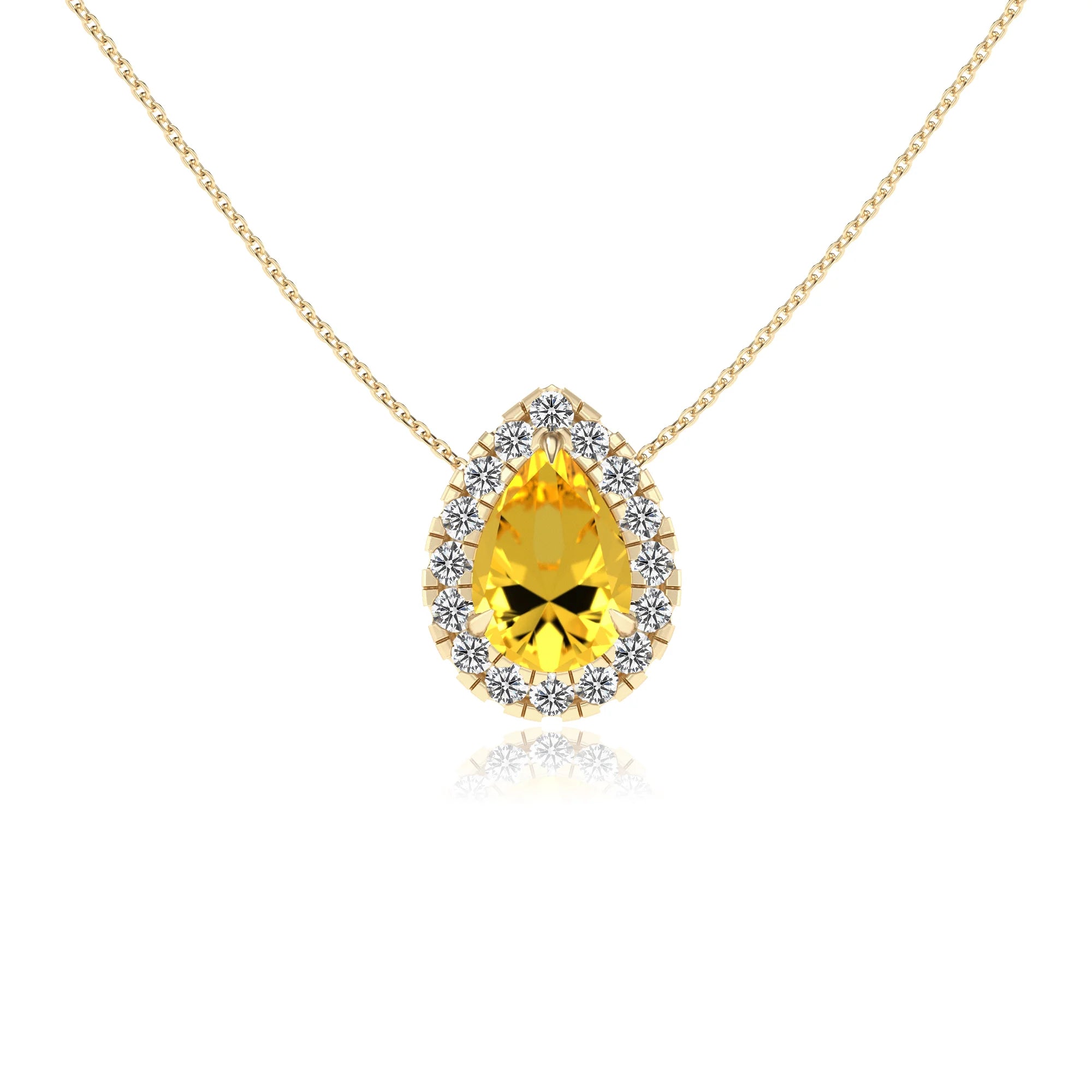 lab grown yellow sapphire pear solitaire necklaces in yellow gold