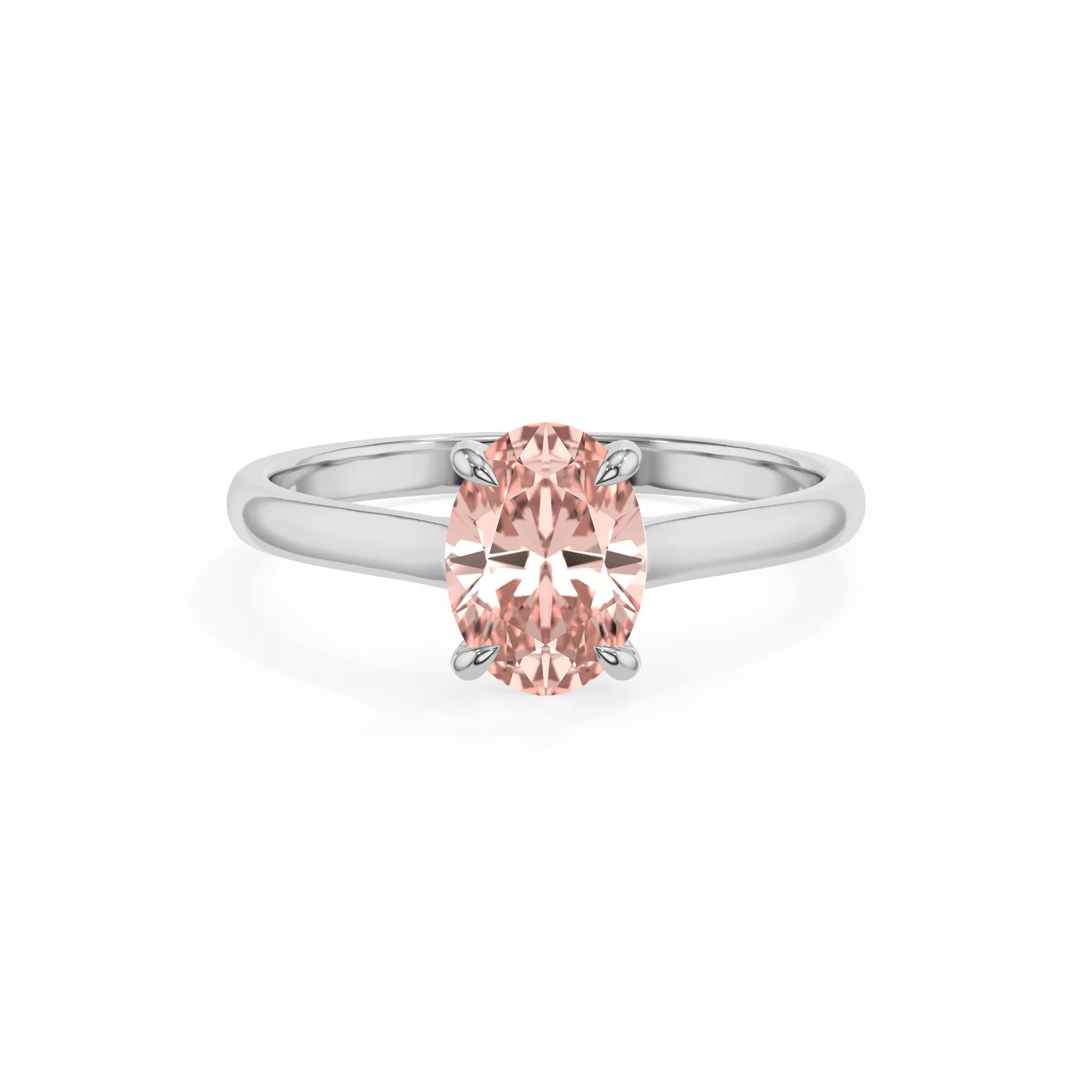 lab grown morganite oval solitaire rings in white gold