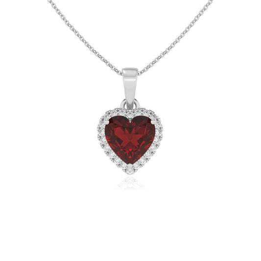 natural garnet heart solitaire necklaces in platinum