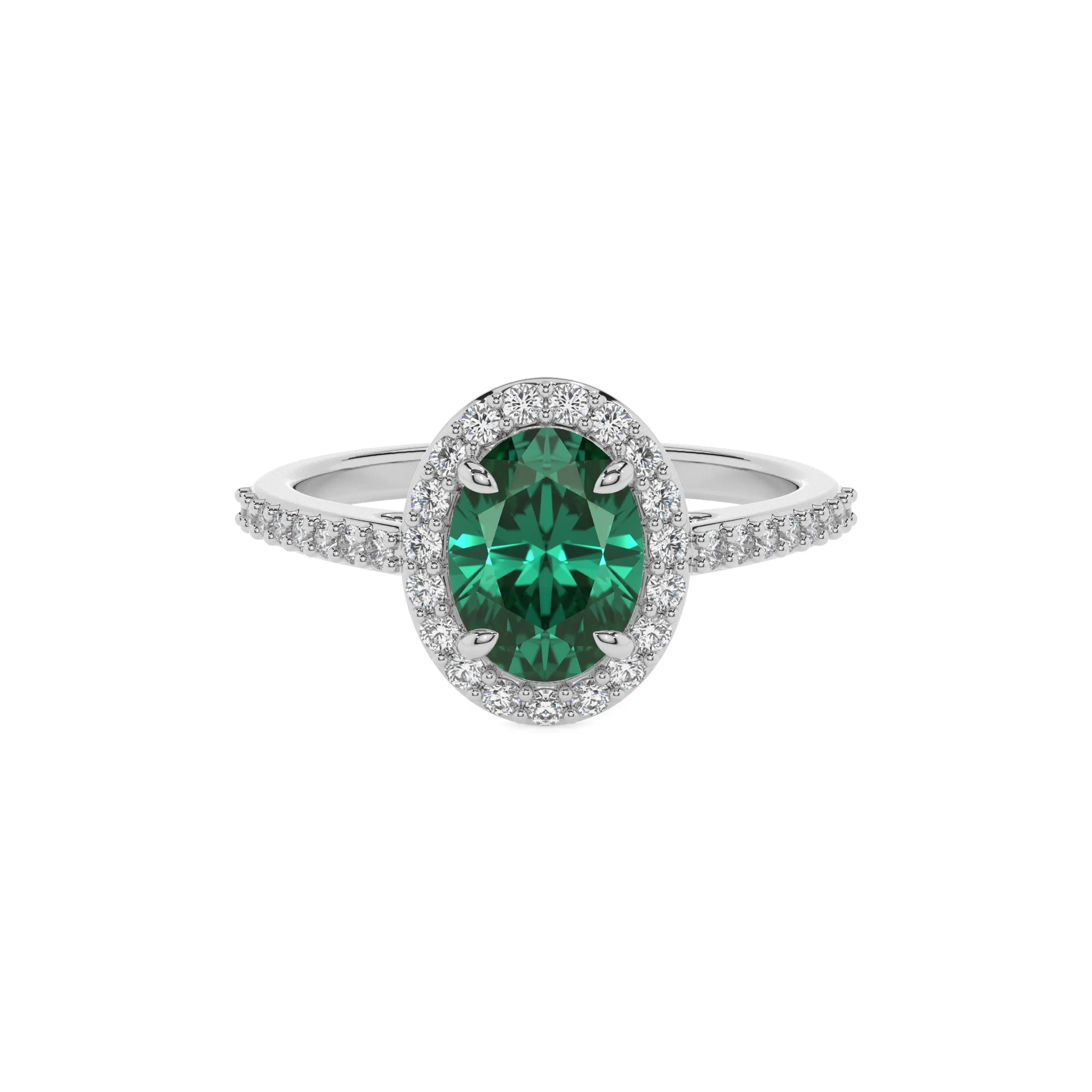 lab grown emerald oval solitaire rings in sterling silver