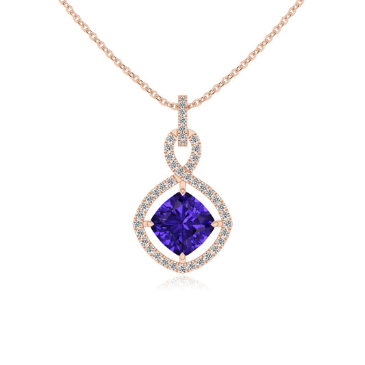 lab grown tanzanite cushion infinity necklaces in rose gold