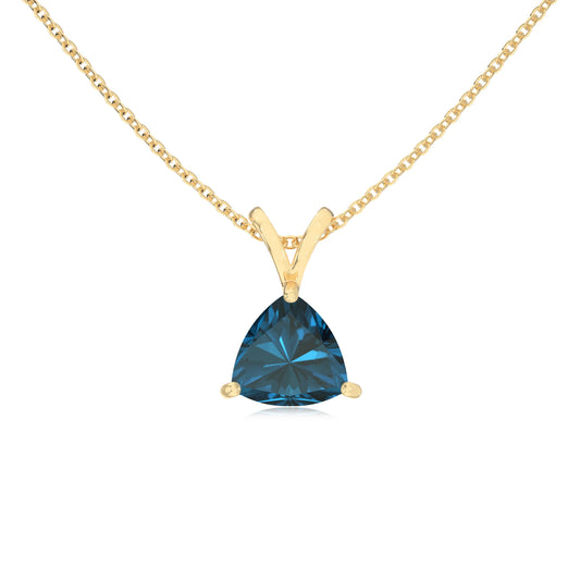 natural london-blue-topaz trillion solitaire v-bale necklaces in yellow gold