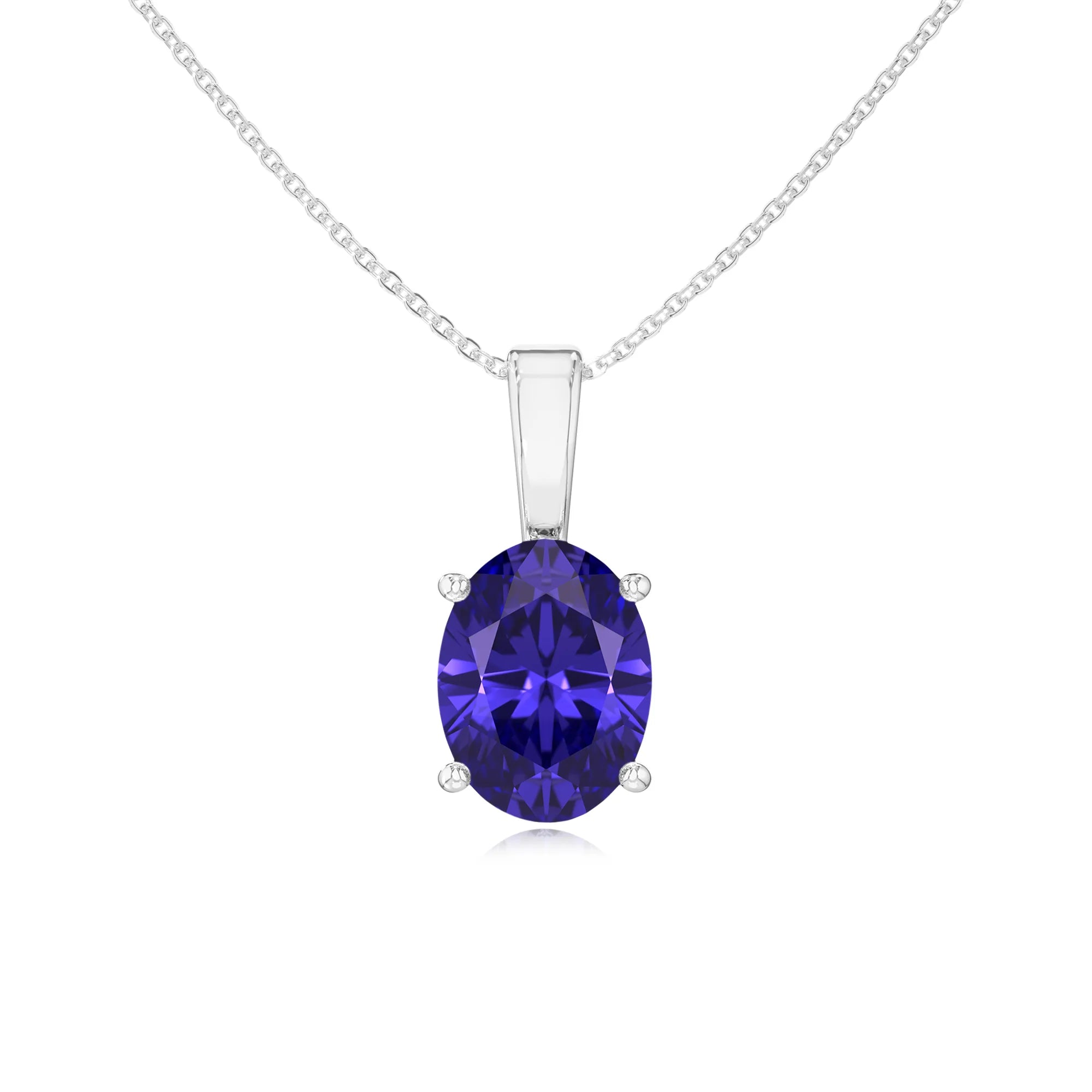 lab grown tanzanite oval solitaire necklaces in sterling silver