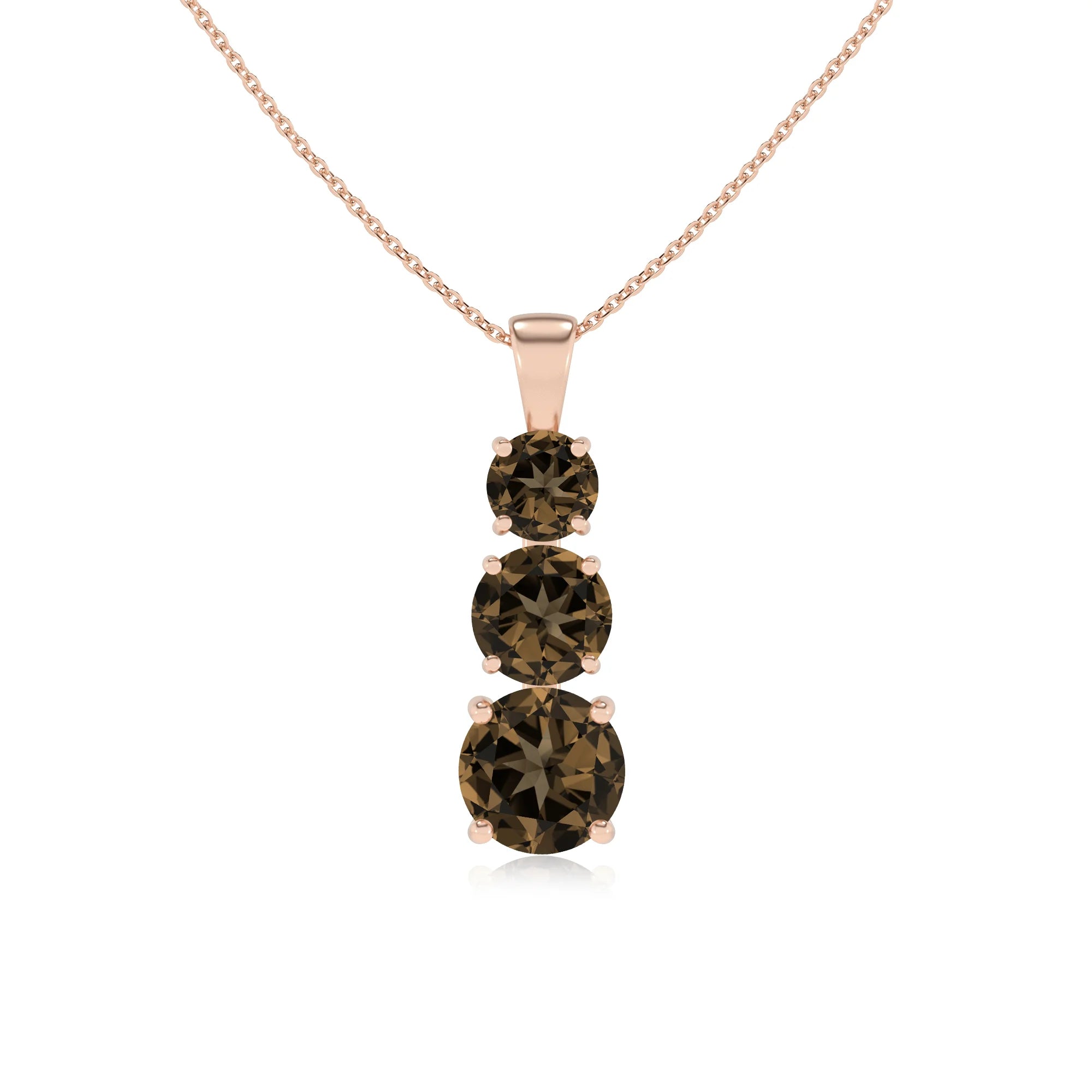 natural smoky-quartz round bar v-bale necklaces in rose gold