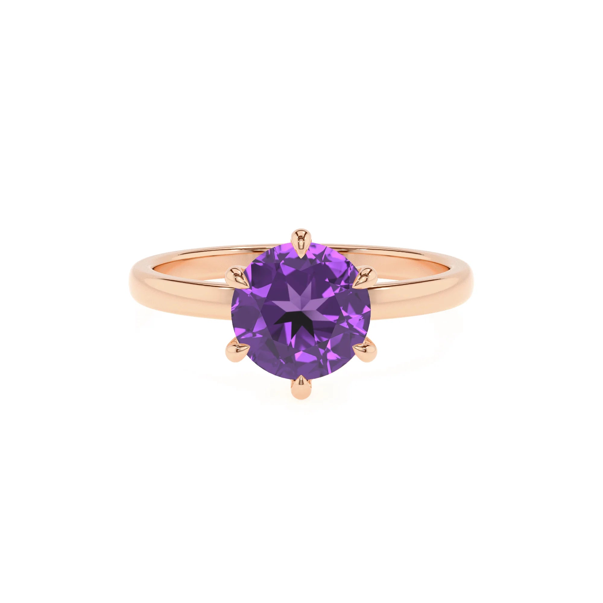 lab grown amethyst round solitaire rings in rose gold