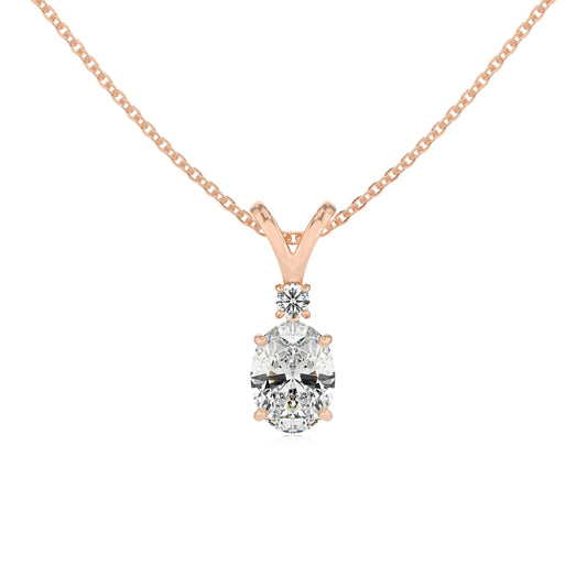 lab grown moissanite oval solitaire v-bale necklaces in rose gold