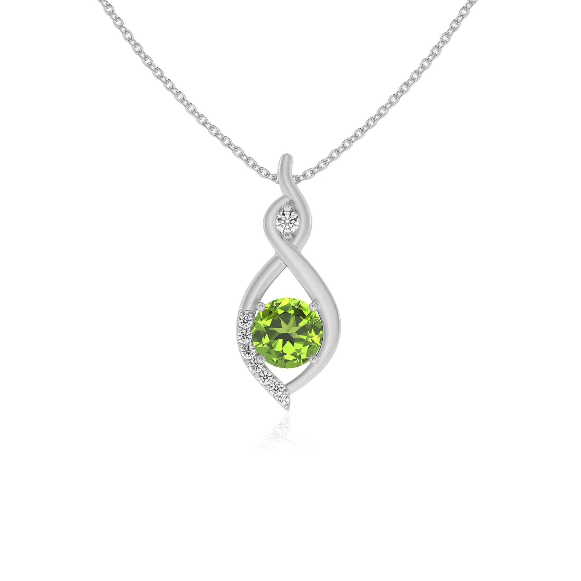 natural peridot round solitaire necklaces in sterling silver