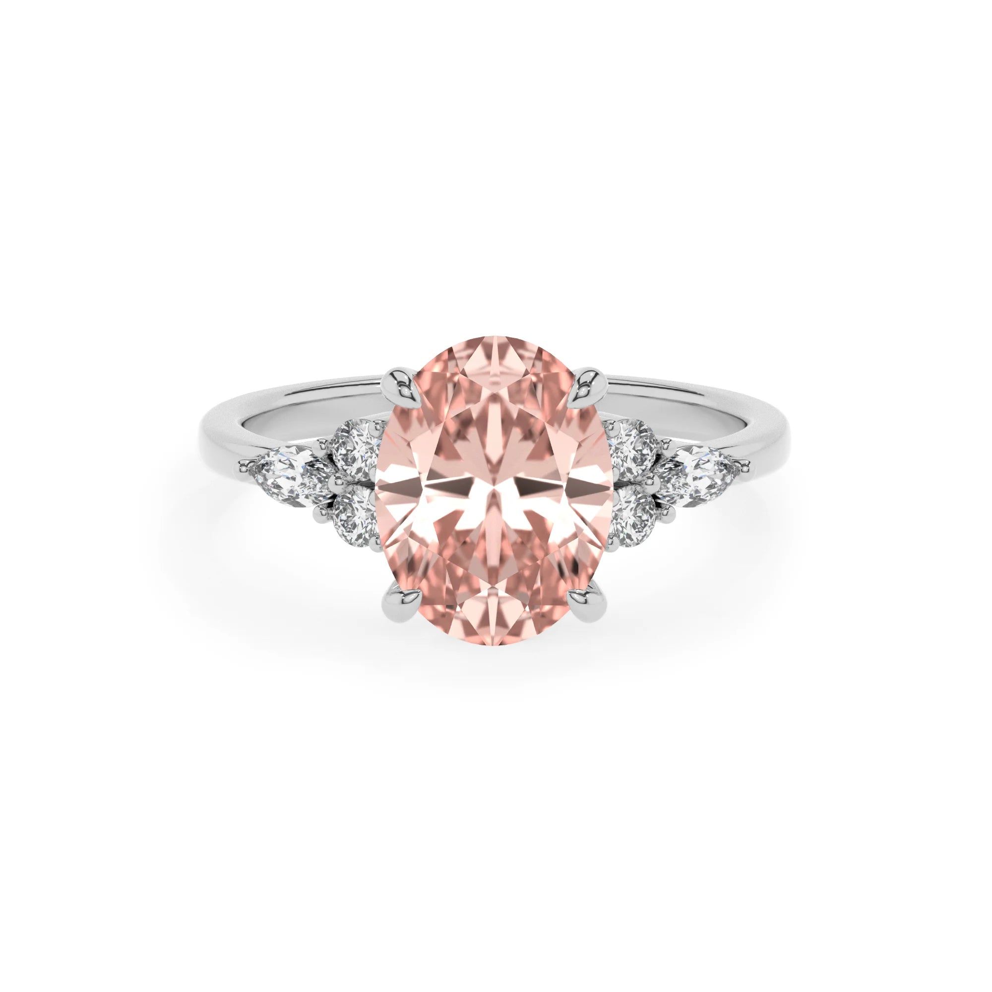 lab grown morganite oval solitaire rings in platinum