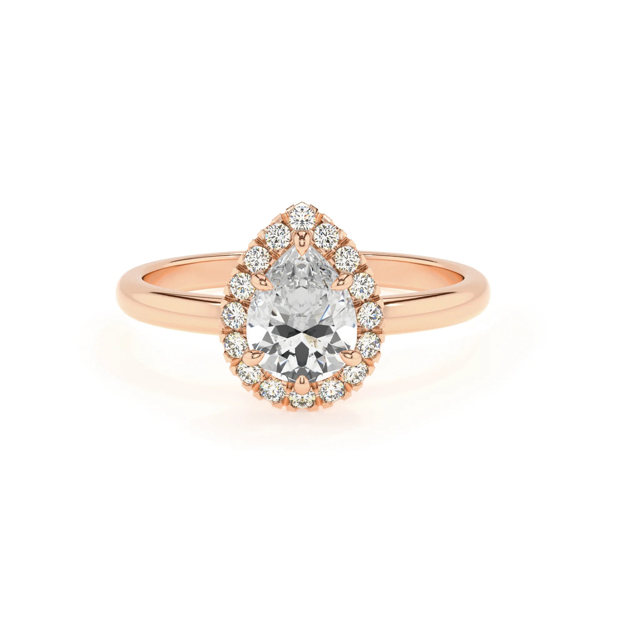 lab grown moissanite pear solitaire rings in rose gold