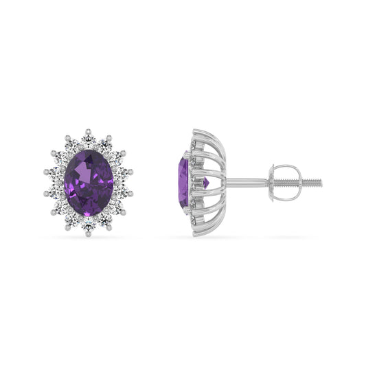 lab grown amethyst oval stud earrings in white gold