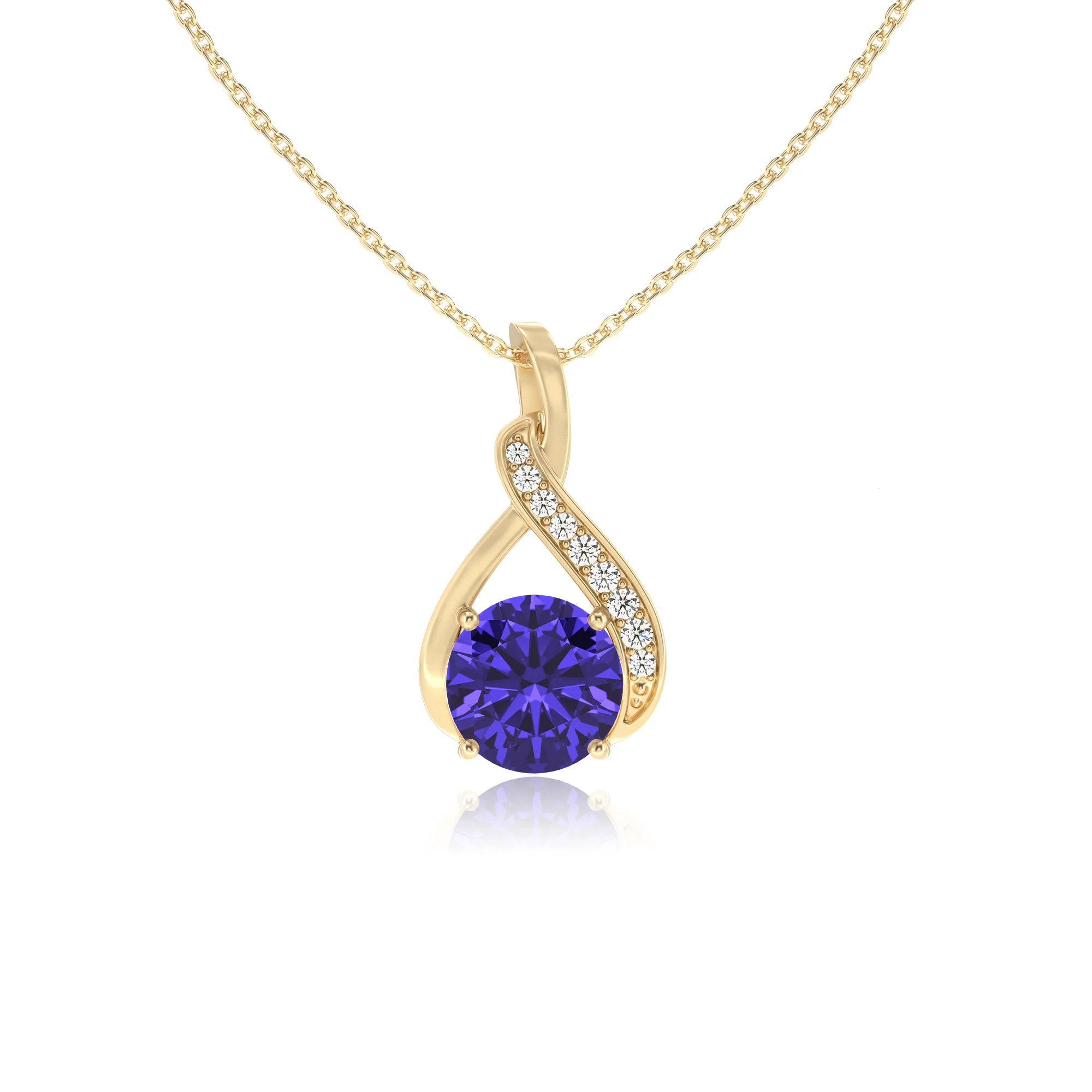 lab grown tanzanite round solitaire necklaces in yellow gold