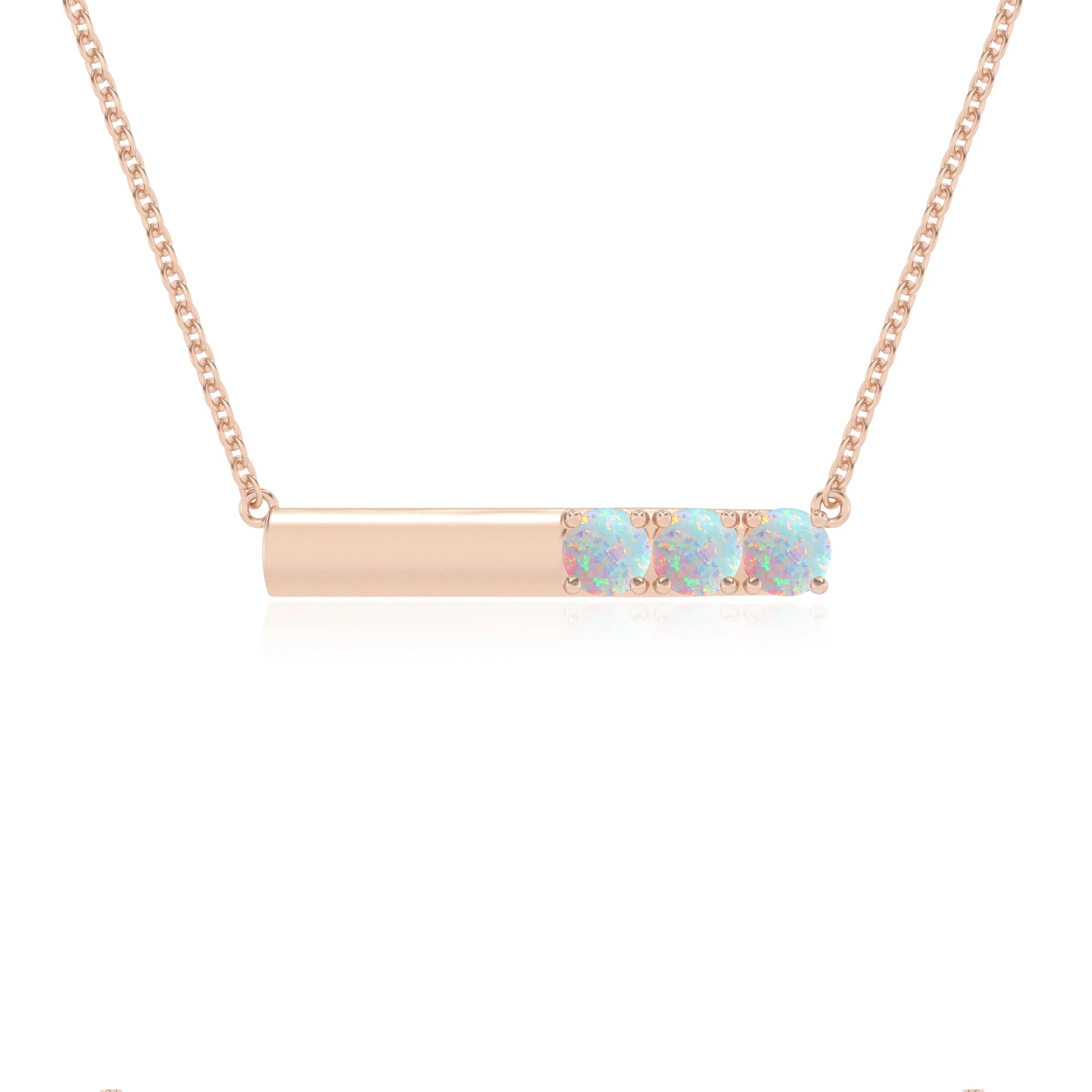 lab grown opal round bar v-bale necklaces in rose gold