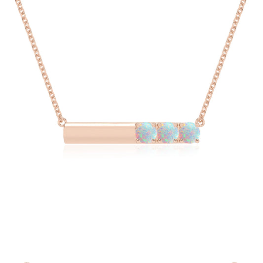 lab grown opal round bar v-bale necklaces in rose gold