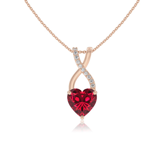 lab grown ruby heart solitaire necklaces in rose gold