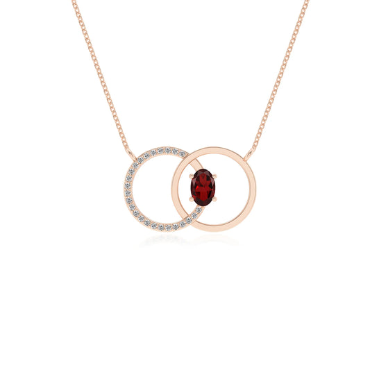 natural garnet oval solitaire necklaces in rose gold